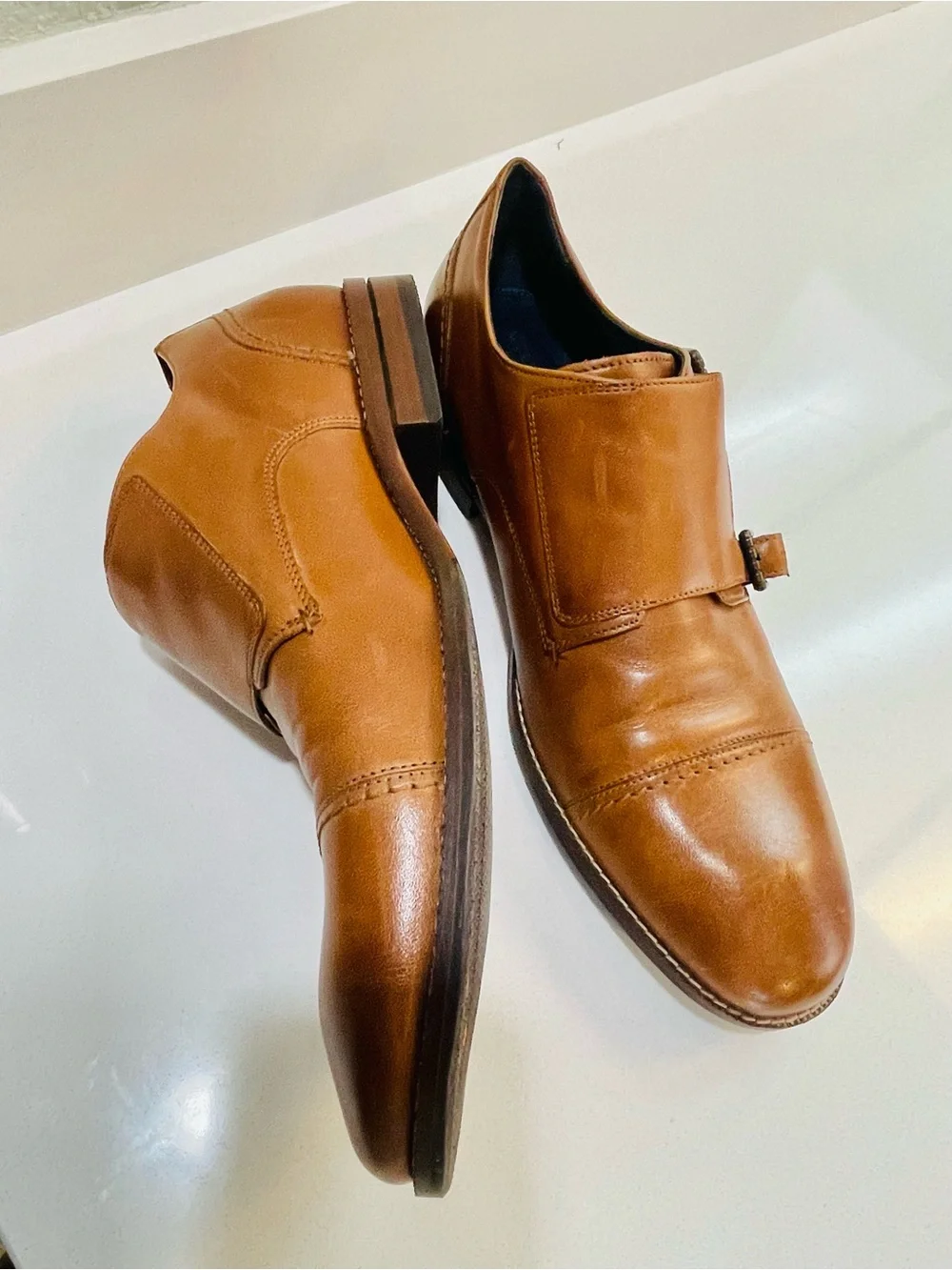 Cole Haan Men's Brown Leather Single Monk Strap Dress Shoes